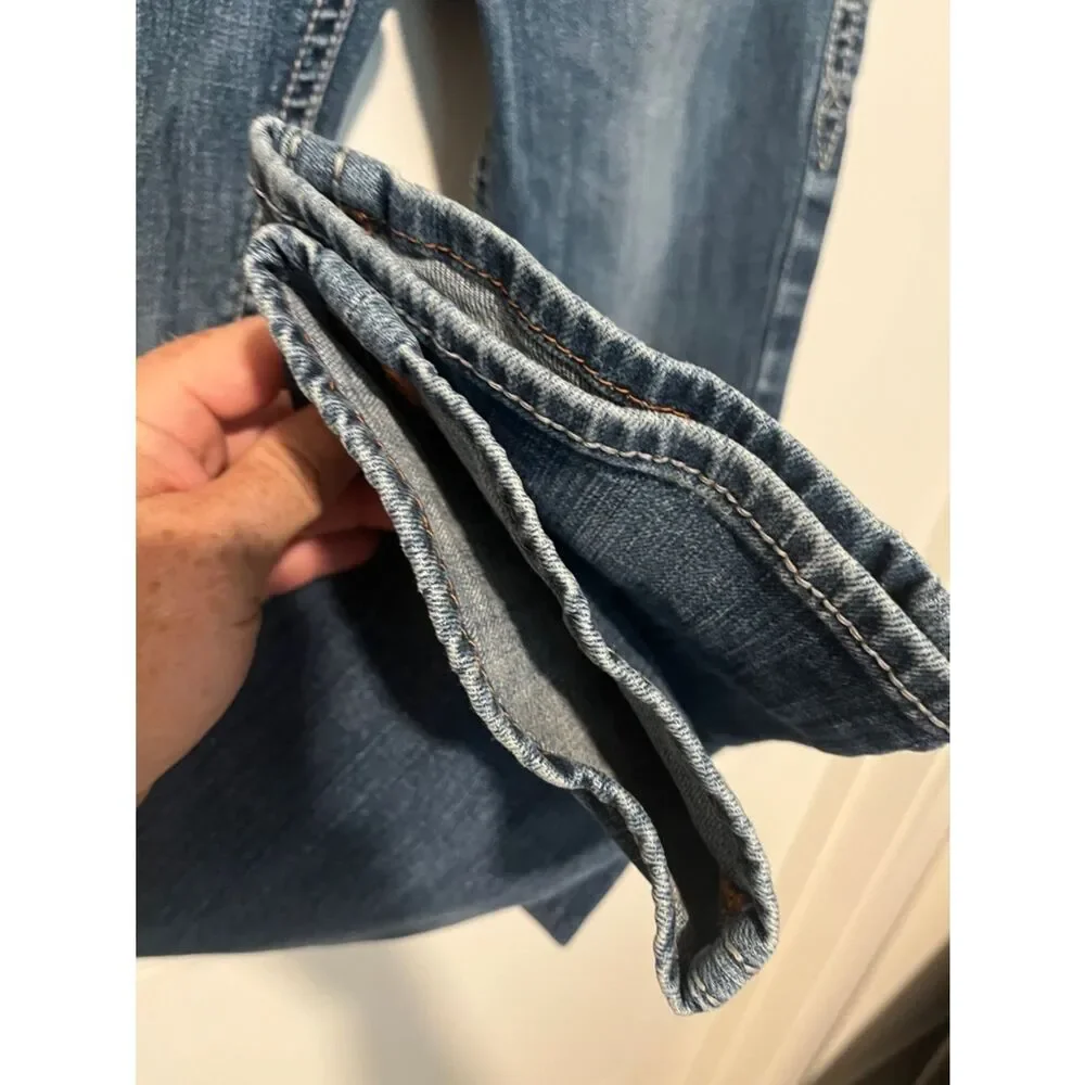 Rock Revival Tori Straight Blue Factory Distressed Denim Jeans Western Rodeo